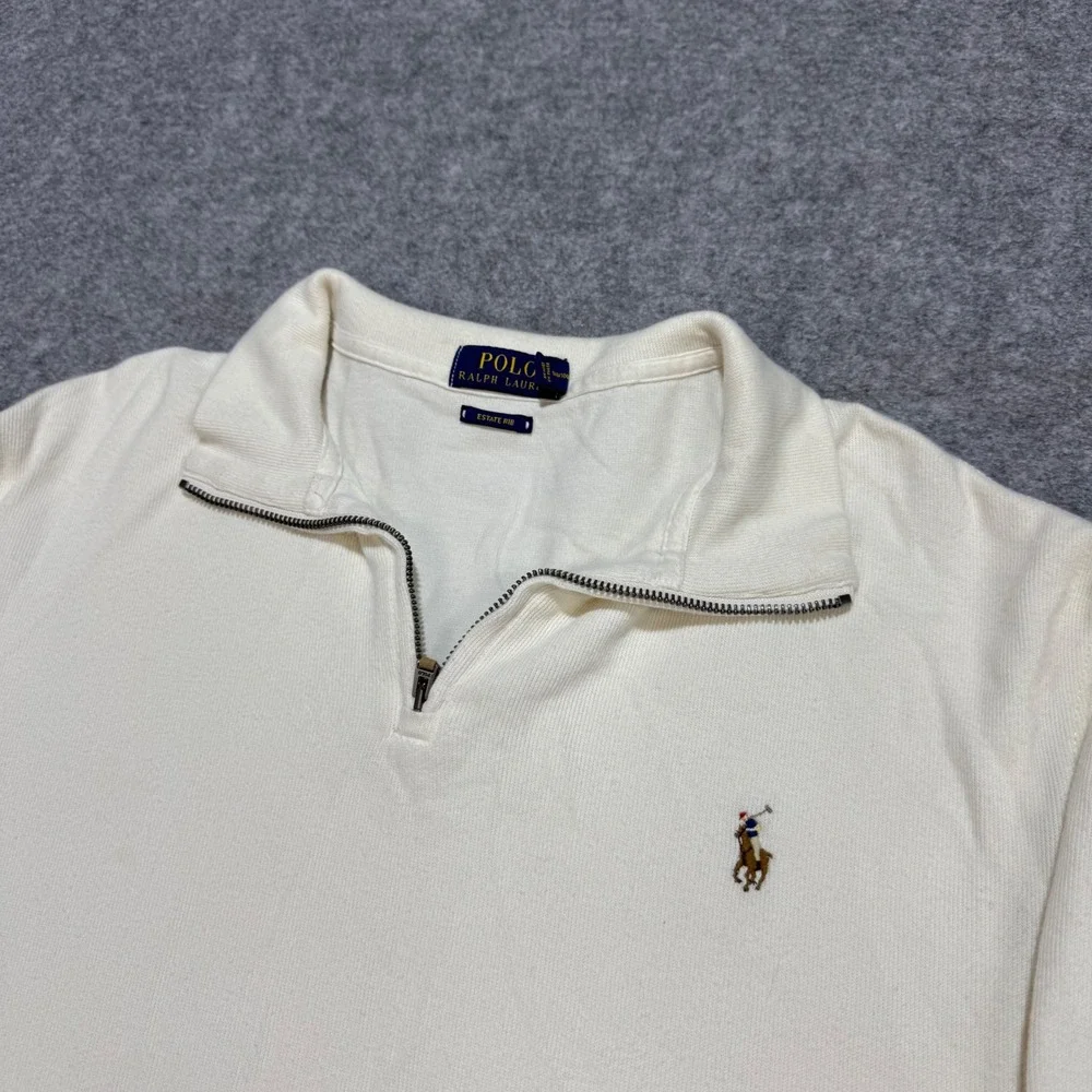 Polo Ralph Lauren Mens Estate Rib Quarter Zip Pullover Cream Off White Large